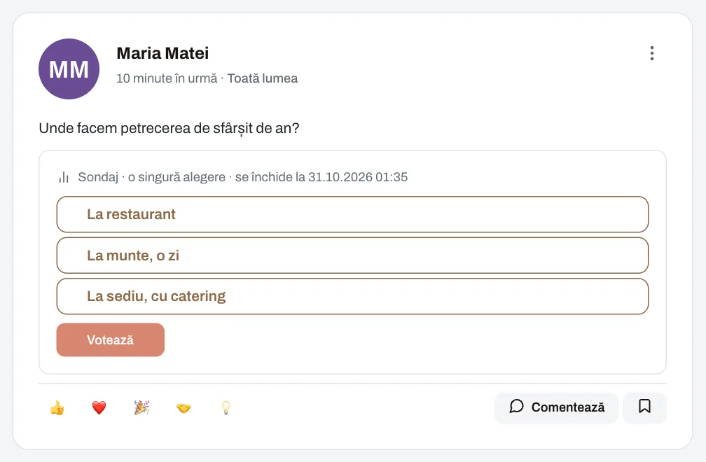 Un sondaj în fluxul Social.